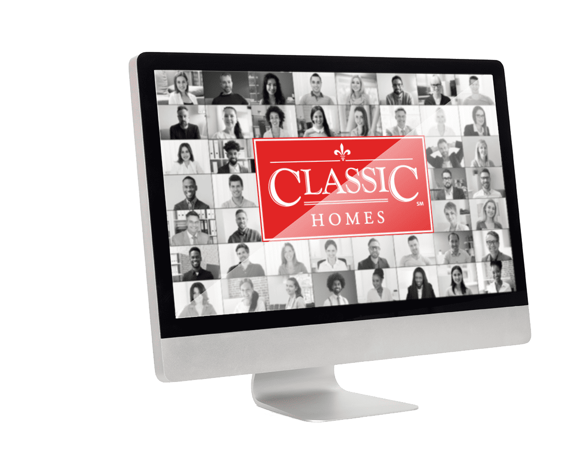 computer with screen showing simulated virtual meeting