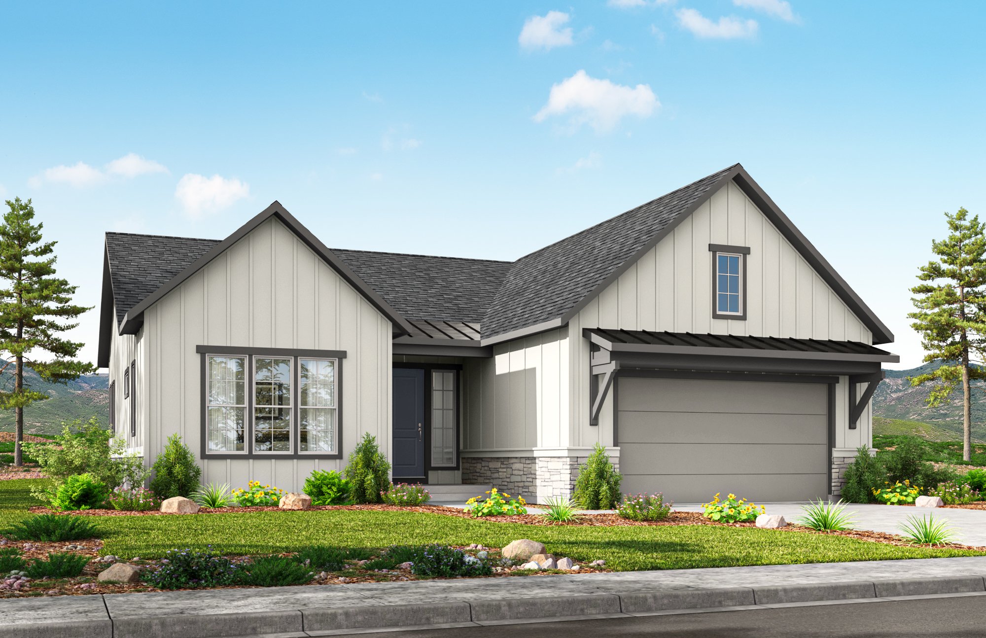 Line art drawing of home elevation A
