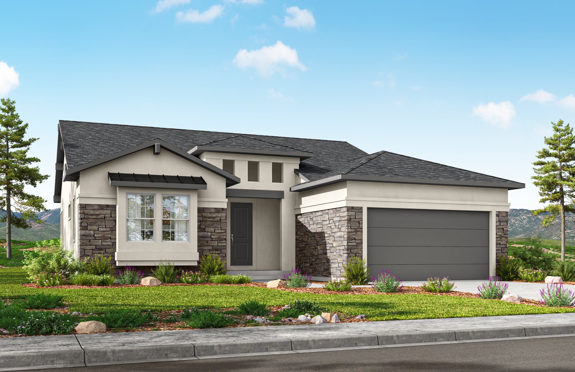 Line art drawing of home elevation B