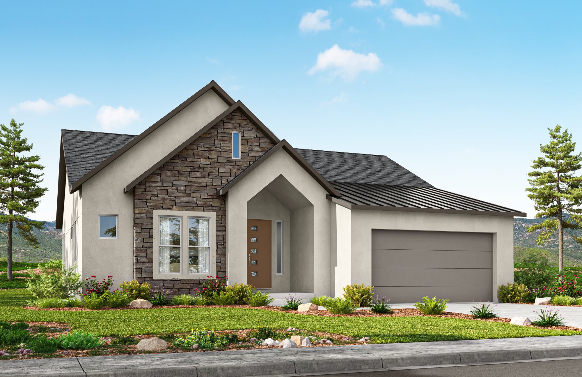 Line art drawing of home elevation C